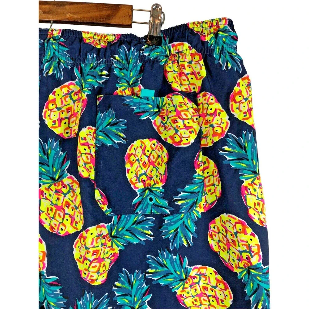 George Size 3XL Swim Trunks Pineapple Print Mens Blue Fruit Tropical Shorts